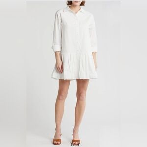 Lumiere Pleated Long Sleeve Cotton Button Up Shirtdress-Medium